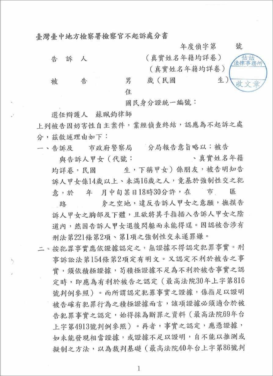 妨害性自主不起訴案